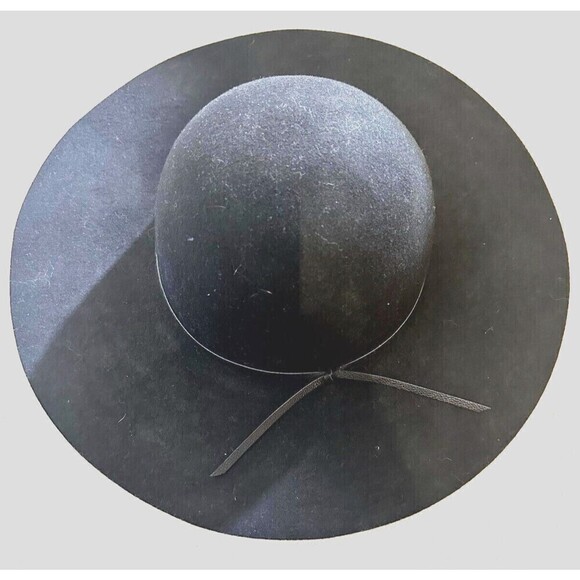 Wool Floppy Hat with Attached Leather Wrap Around Trim One Size - Picture 1 of 10